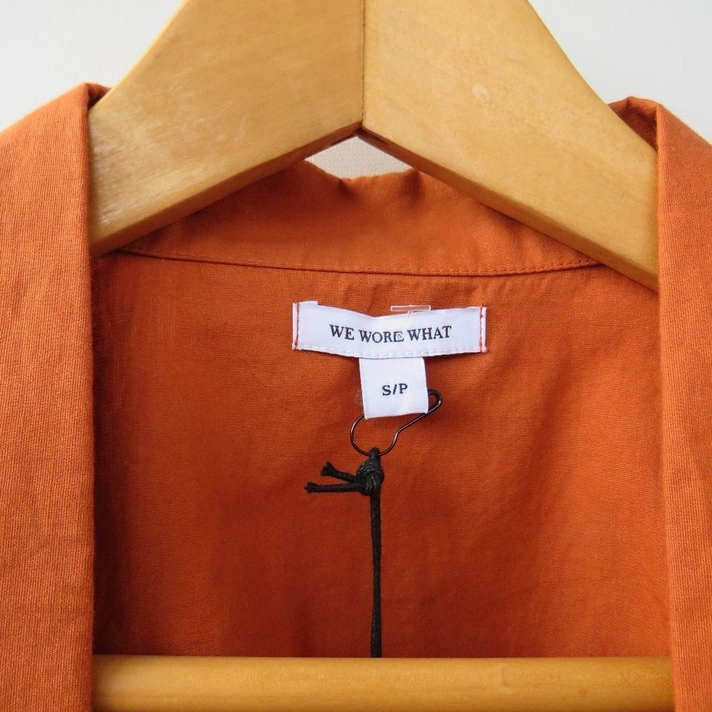 WeWoreWhat Womens Small Bisou Burnt Orange Puff Sleeve Tie Front Crop Blouse - Picture 10 of 16